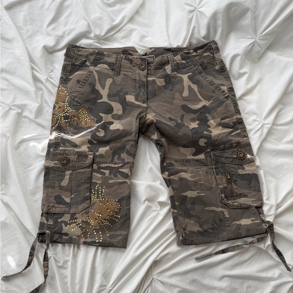 Camouflage Cargo Shorts with Studded Design